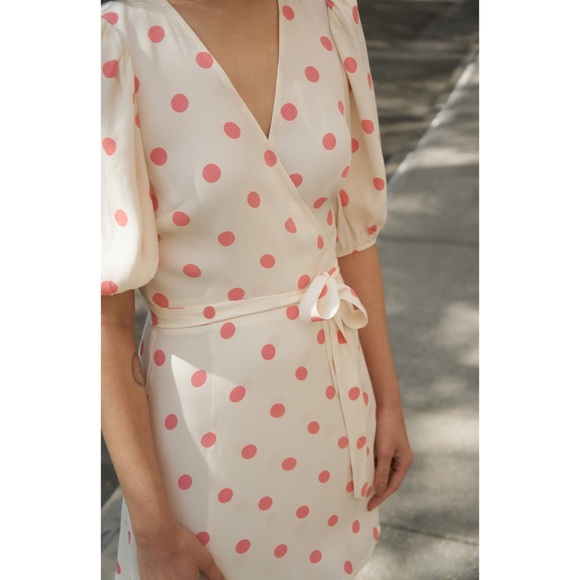 Reformation Olince Polka Dot Crepe Wrap Dress - Picture 3 of 7